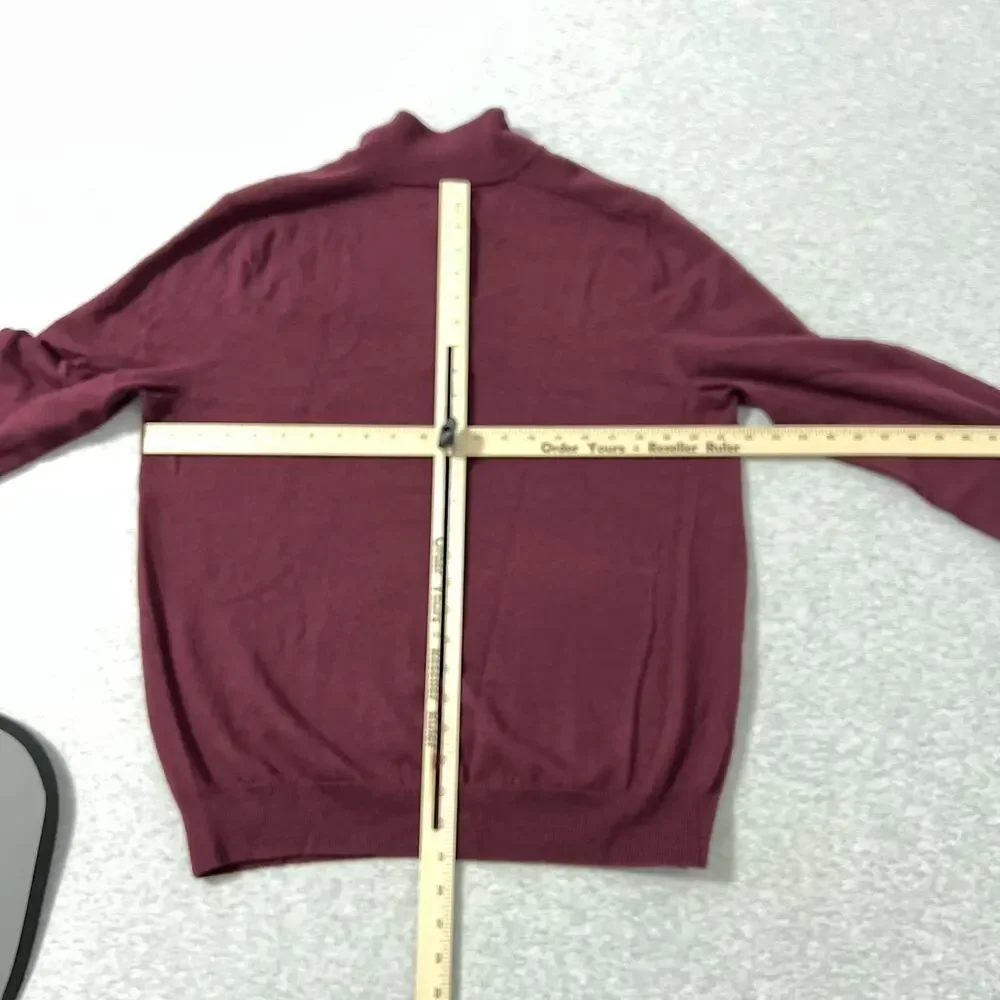 Banana Republic Sweater Mens Large Maroon Merino Wool Quarter‎ Zip Mock Neck